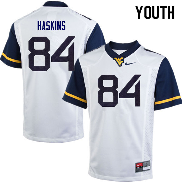 Youth #84 Jovani Haskins West Virginia Mountaineers College Football Jerseys Sale-White - Click Image to Close